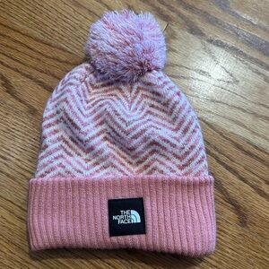 North face youth hat, fleece lined pink